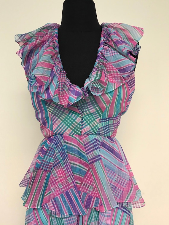 Vintage 1970s Pastel Patchwork Plaid Maxi Size 2