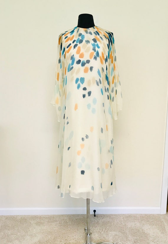 Vintage 1970s Travilla I Magnin Abstract Print Sil