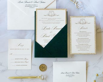 Velvet Pocket Wedding Invitation Suite: Custom Elegant Invites