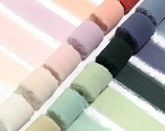Cinta de gasa deshilachada hecha a mano, cinta de boda con aspecto de seda, cinta romántica con borde sin rematar para invitaciones, ramos y envoltorios de regalo, rollo de 7 yardas.