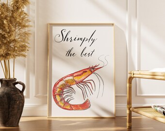 Crab and Shrimp Wall Art, Coastal Kitchen Decor, Sea Life Poster Print, Nautical Bathroom Art, Ocean Animal Set, Home Office Decor, Nautical