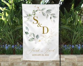 Greenery Outdoor Wedding Garden Flag For Outdoor Wedding Ceremony,  Personalised Greenery Reception Sign For Summer Wedding, Signage