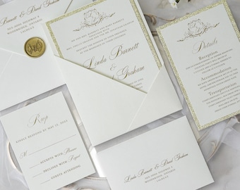 Ivory and Gold Pocket Wedding Invitation Set, Elegant Custom Invite Suite, Formal Event Invitations, RSVP Included, Luxury Stationery
