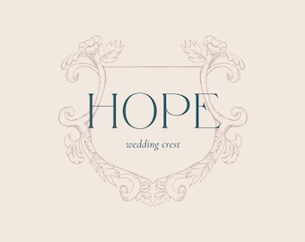 HOPE- Hand-Drawn Illustrated Wedding Crest, Family Crest Illustration