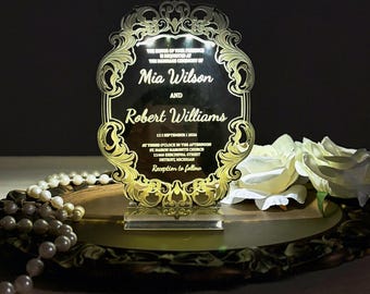 Elegant & Unique Shape Acrylic Invitation, LED Light-Up Wedding Invitations, Custom Laser-Cut Event Invite, Modern Light-Up Acrylic Invite