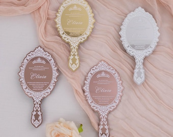 Princess Hand Mirror Quinceañera Invitation, Royal Mirror Invite, Sweet 15 Invitation, Acrylic Mirror Invitation, Custom Quince Invite
