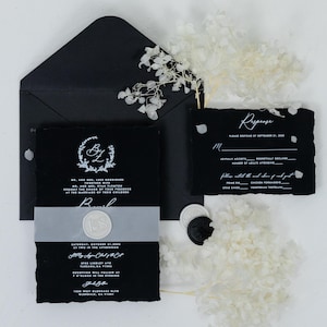 Elegant Black Deckle Edge Wedding Invitation, Custom UV Printed, Luxury Wedding Stationery, Modern Wedding Invite, Personalized Wedding Card