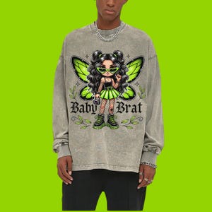Oversized Baby Brat Longsleeve Shirt, Vintage Style Brat Shirt, Brat Summer Sweatshirt,  Brat XCX Sweatshirt, Brat Merch Gift, Baby Brat Tee