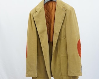 Men&#39;s cotton field jacket with elbow patches British style yellow ochre vintage 80s 90s made in Italy