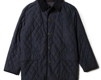 80s vintage quilted blue jacket made in Italy in wool and polyamide size 54