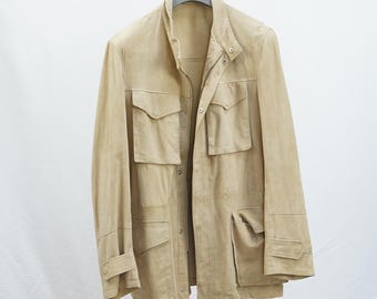 Men&#39;s field jacket in beige goat suede leather casual chic vintage 80s 90s made in Italy
