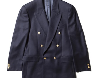 Men&#39;s double-breasted blue blazer with gold buttons Tasmania wool vintage 80s 90s made in Italy