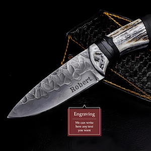 Handmade High Carbon Steel Skinner Knife: Stag Horn Handle, Leather Sheath