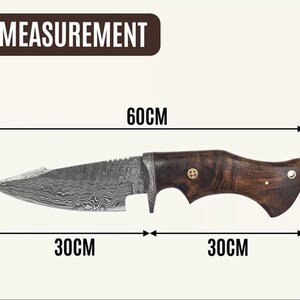 May include: A Damascus steel hunting knife with a wooden handle. The blade is 30 inches long and the overall length is 60 inches.