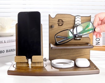 Fathers Day Personalized Wood Desk Docking Station Custom Engraved Desk Organizer Birthday Anniversary Gifts for Him Dad Boyfriend Husband