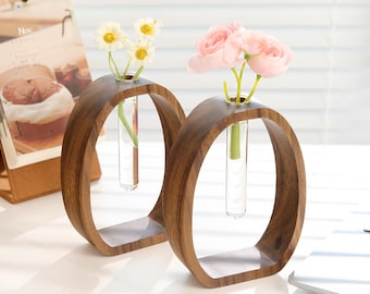 Mothers Day Personalized Test Tube Vase–Modern Wooden Flower Vase,Unique Floral Display,Home Decor,Gift for Her,Wife,Anniversary,Birthday
