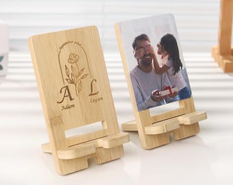 Birthday Gift Custom Photo Wooden Phone Holder Engraved Handmade Phone Holder Office Desk Decor Organizer Gift For Him Her