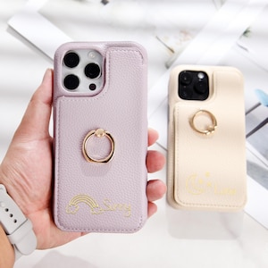 Gepersonaliseerde leren telefoonhoes met kaarthouder | Portemonnee iPhone 15/14-hoesje | Cadeaus voor haar, verjaardag, jubileum, Vaderdag