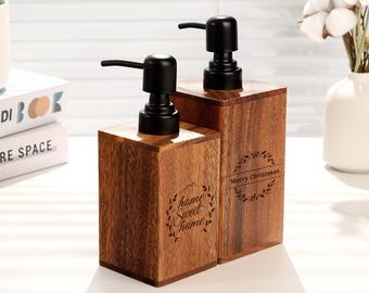 Muttertagsgeschenk Benutzerdefinierte Walnusslotion-Pumpflasche, handgemachter Massivholzspender, personalisierter gravierter Spender, Housewarminggeschenk