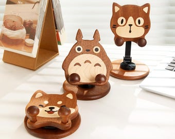 Fathers Day Custom Wooden Animal Phone Stand–Cute Phone Holder,Gift for Him,Totoro Decor,Animal Lovers Gift,Anime Gift,Unique Friend Gift