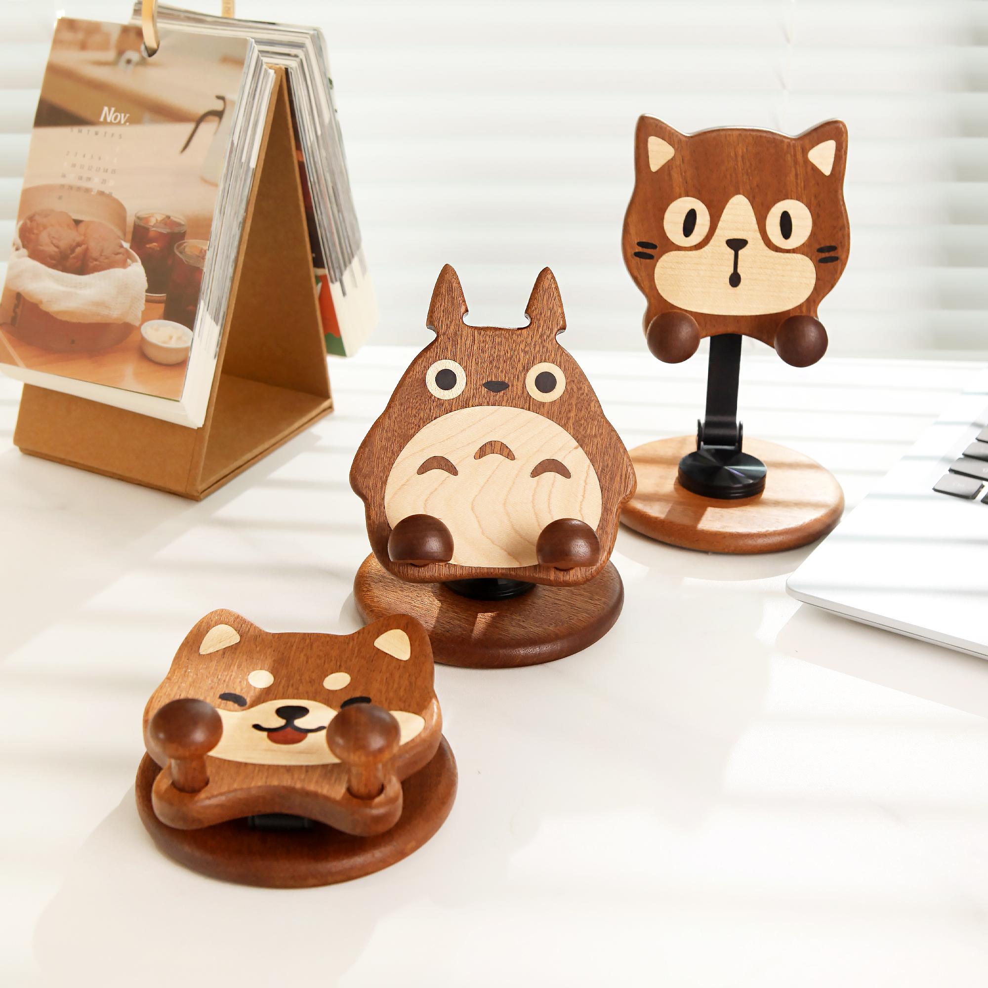 Lot De 2 Supports Téléphone Chat & Tigre Résine - Peint Main Mignon, Stable Pour Smartphone Et Tablette, Décoration Bureau