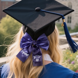 Custom Embroidered Graduation Bow – Personalized Grad Cap Bow, Monogram Bow, Custom Grad Bow, Graduation Accessory & Decor