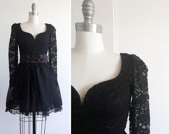 Vintage 1980s Black Lace Goth Prom Dress sz S