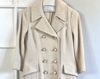Vintage 1960s Creme Wool Coat with 3/4 Sleeve Small - Medium