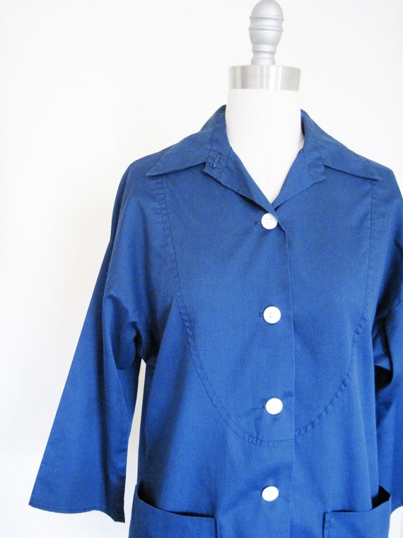 Vintage 70s Workwear Tunic Shirt in Dark Blue sz … - image 2