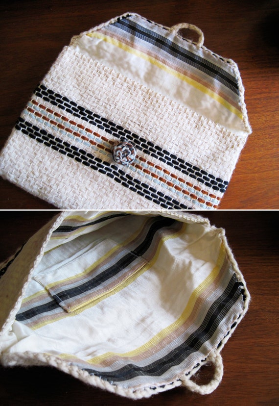 Vintage 70s Woven Boho Envelope Clutch Purse - image 5