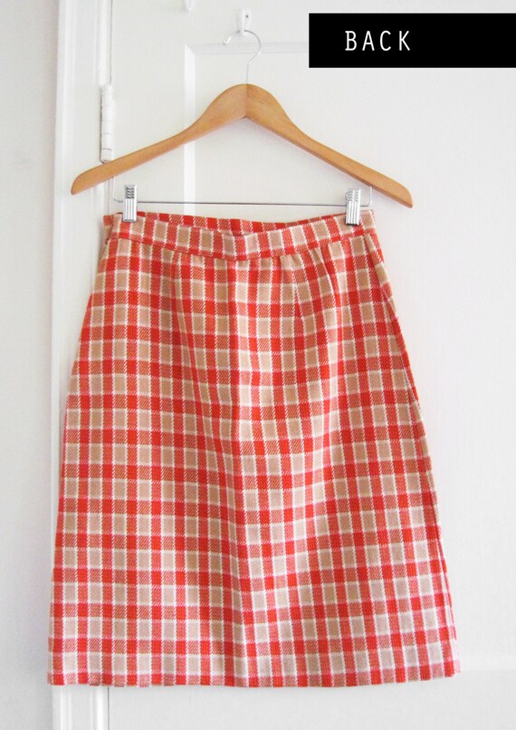 Vintage 70s Plaid A Line Skirt / Red and Brown sz… - image 2