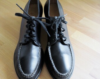 Vintage 50s Black Leather Wedge Oxford Brogues sz 7 Narrow