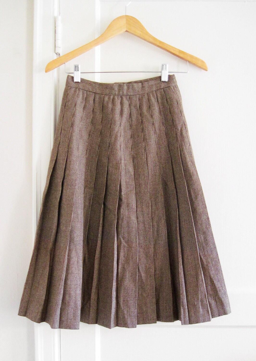 Vintage 70s Pleated Brown Wool Skirt Sz Small - Etsy