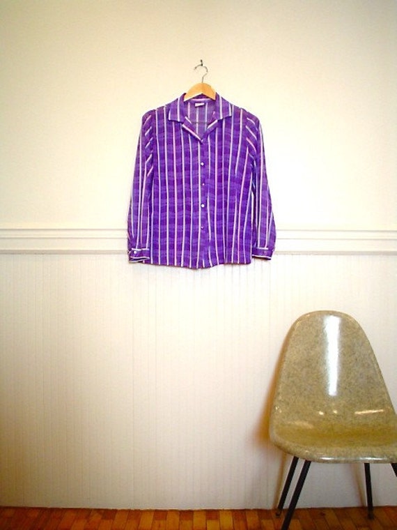 Vintage 1980s Purple Striped Secretary Blouse Top - image 5