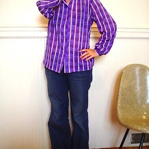 Vintage 1980s Purple Striped Secretary Blouse Top