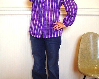 Vintage 1980s Purple Striped Secretary Blouse Top