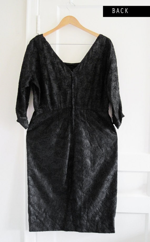 Vintage 50s 60s Black Evening Sheath Dress sz Lar… - image 2