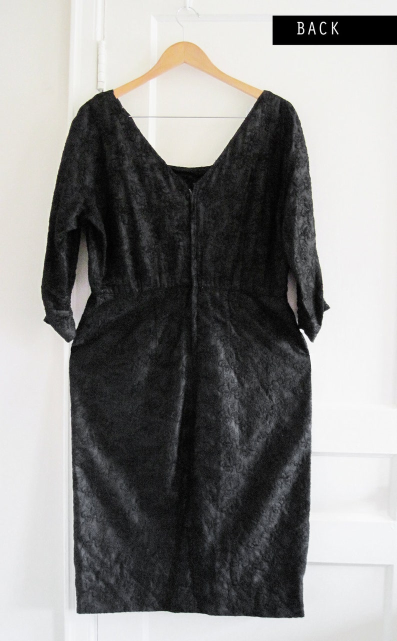Vintage 50s 60s Black Evening Sheath Dress sz Large image 2