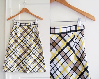 Vintage 1970s A-Line Mod Plaid Summer Skirt sz XS