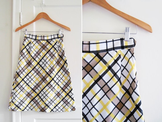 Vintage 1970s A-Line Mod Plaid Summer Skirt sz XS