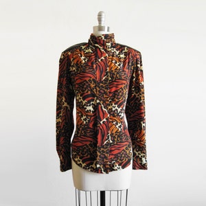 Animal Print Blouse / 80s Leather Epaulettes image 1