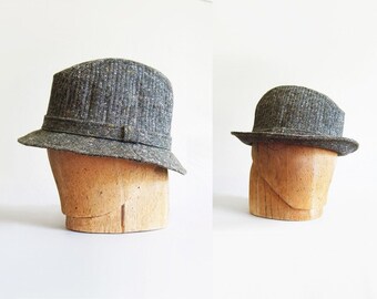 Vintage Gray Tweed Sherlock Style Fedora