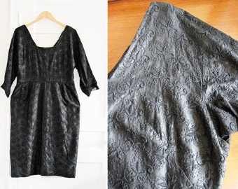 Vintage 50s 60s Black Evening Sheath Dress sz Large