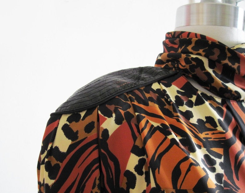 Animal Print Blouse / 80s Leather Epaulettes image 4