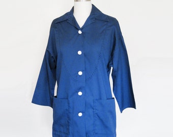 Vintage 70s Workwear Tunic Shirt in Dark Blue sz Medium