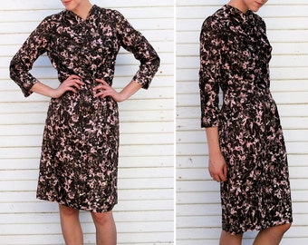 Vintage 50s Abstract Floral Sheath Dress sz Medium