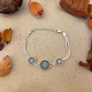 Ottoman Floral Rosette Bracelet: Handmade 925 Sterling Silver, Anatolian Design
