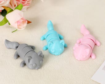3D Printed Heart-Eyed Cat STL File, Flexible Cat 3D Printable File, Print in Place Articulated Kitty Model, Cute Poseable Cat
