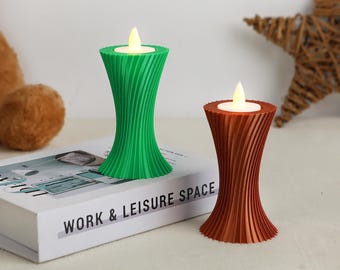 3D Printed Tea Light Holder, LED Light Holder, Twisted Hourglass Candle Holder, Tabletop Decor, Wedding & Date Atmosphere Gift for Her