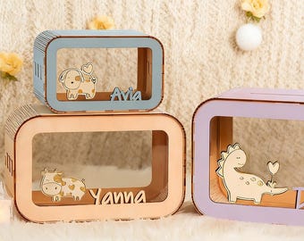 Geschenk für Tochter, Sparschweine für Jungen, Sparschwein aus Holz, Benutzerdefinierte Sparschwein mit Name, personalisierte Bank, Kindergelddose, Kasse aus Holz